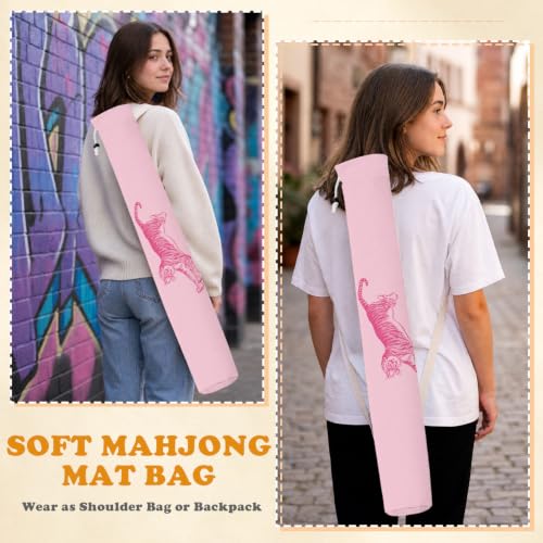 Preppy Pink Tiger Mahjong Mat Bag with Adjustable Straps - color: Preppy Pink Tiger