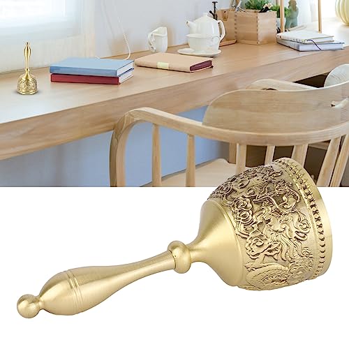 Solid Brass Hand Call Bell 4.7 Inch – Loud Dinner Bell with Elegant Carved Design & Curved Handle for Classroom, Church, School, Wedding, and Meditation