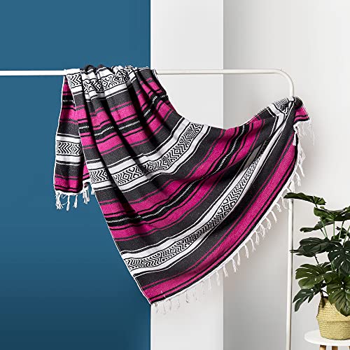 Airooglee 69" L x 51" W Large Mexican Blanket - Perfect as Yoga Blanket, Outdoor Blanket, Beach Blanket, Serape Blanket, Picnic Blanket, Camping Blanket, Woven Blanket, Boho Home Décor - Rose - color: Rose