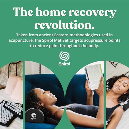 Spirol Acupressure Mat and Pillow Set for Back, Neck and Shoulder Pain Relief, with Flexible Acupressure Spikes, Includes Carry Bag (Onyx) - color: Onyx