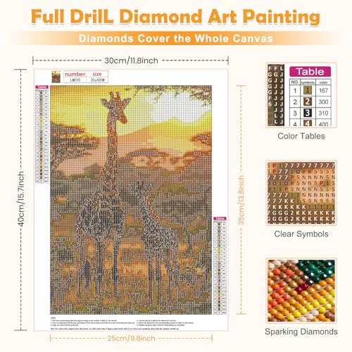 MOGTAA Giraffe Diamond Art Kits for Adults, 5D Full Drill Diamond Painting Kits for Adults Beginner, DIY Animal Round Diamond Dots for Adults, Gem Art Home Wall Decor 12 X 16Inch - color: Giraffe