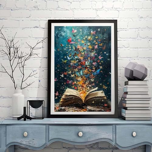 ZQEATRY Diamond Painting Kits for Adults Beginner,Butterfly On Book Page Diamond Art Kits,DIY 5D Full Drill Paint By Diamonds with Paintings Arts and Crafts for Home Decor 12 X 16Inch - color: Butterfly Book