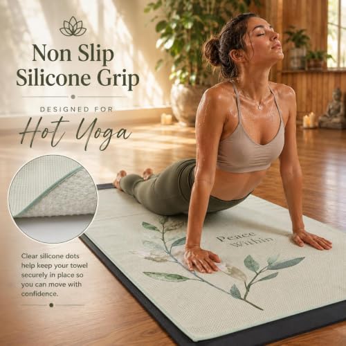 COREMOTION Non-Slip Hot Yoga Mat Towel 24" x 72", Waffle Microfiber, Super Absorbent, Quick-Dry, Silicone Grip Dots for Yoga, Pilates, Bikram, Gym, Travel, (Peace Within)