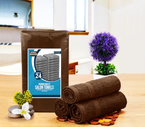 Utopia Towels Salon Towels, Pack of 24, 16x27 in, 100% Cotton, Dark Brown - color: Dark Brown, size: 24 Pack