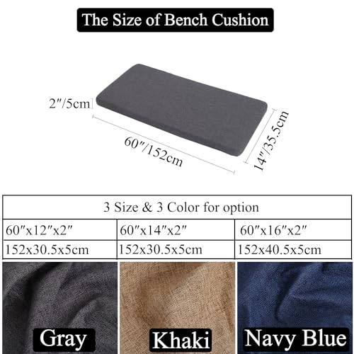 Bench Cushion for Indoor Furniture, Non Slip Window Seat Cushion - color: Gray, size: 60″x14″
