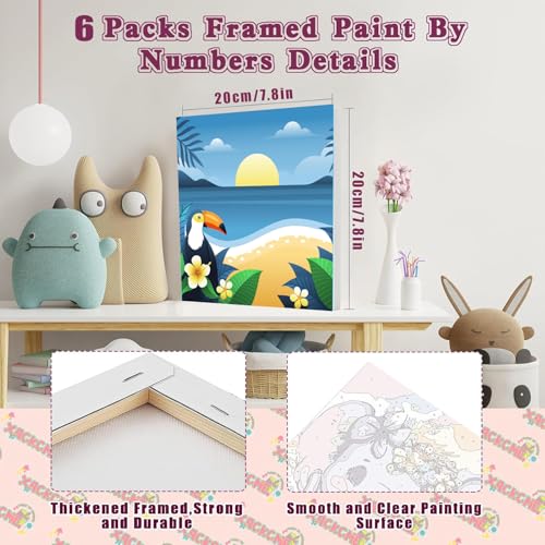 SYDYLH 6 Pack Framed Paint by Numbers for Adults and Kids Beginner,Landscape-Beach DIY Acrylic Painting Paint by Numbers Kits on Canvas for Kids Ages 4-8-12 Perfect for Home Wall Decor(8x8in) - color: Landscape-Beach Paint By Numbers with Framed 6-pack, s
