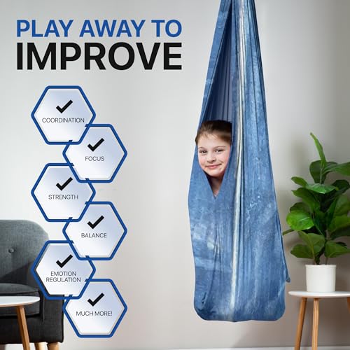Compression Sensory Swing Adult & Kids, Indoor Outdoor Pod, Holds 300lb | indoor sensory swing for kids, outdoor sensory swing indoor, sensory swing kids, sensory toys, 360 swivel hammock swing - color: Classic Denim