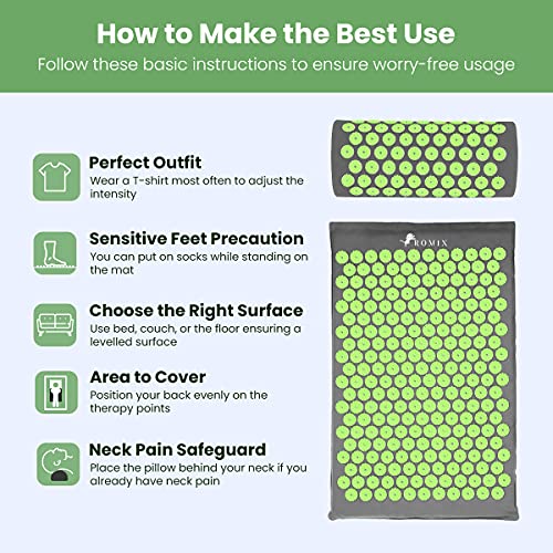 ROMIX Acupressure Mat and Pillow Set, Acupuncture Mat for Back Pain, Neck, Shoulder Pain Relief, Stress Reduction, Wellness Therapy, Cushioned Acupressure Mats with Carry Bag for Men and Women - color: Green