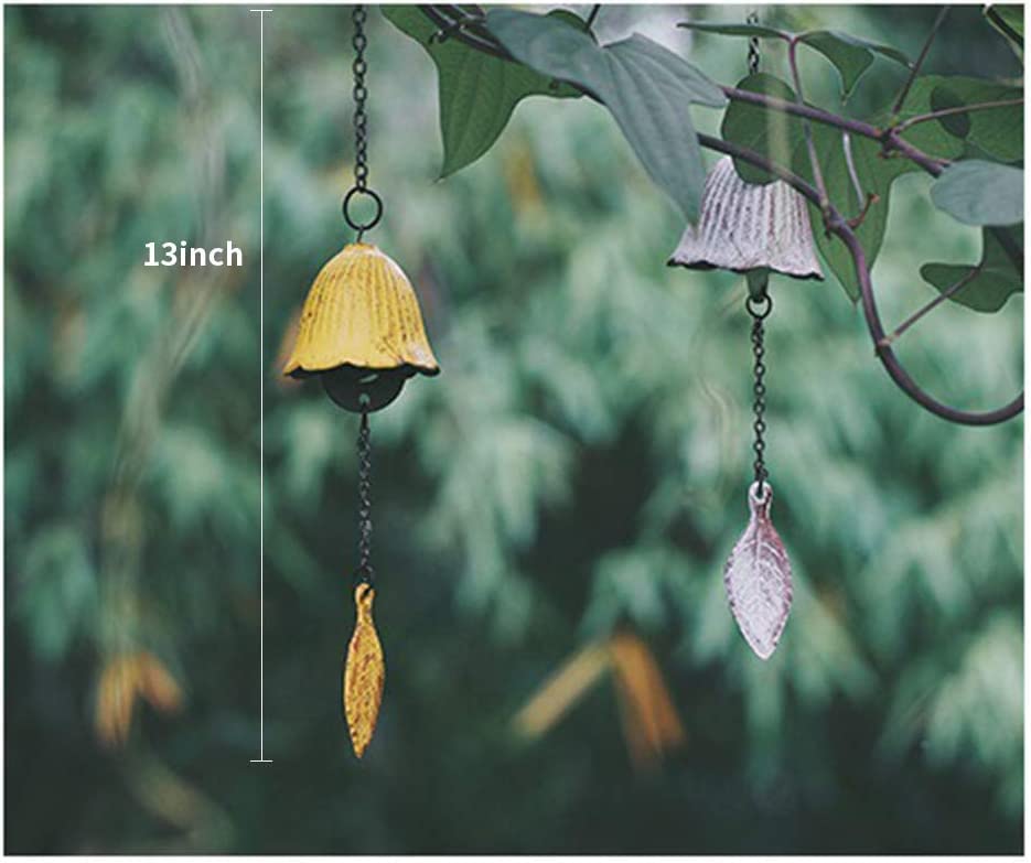 Japanese Traditional Lucky Small Wind Chimes for Outside, Iwachu Cast Iron Bless Temple Wind Bell Memorial and Sympathy Leaf Wind Chimes Indoor Garden Bell, Patio, Balcony (Yellow Leaf)