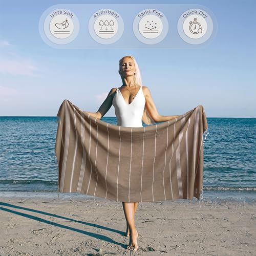 Ossano Boho Beach Towel Quick Dry & Absorbent Oversized (39" x 71") - Compact, Versatile and Functional as Camping, Picnic, Beach Blanket, Yoga, Pool, Gym Towels - Latte - color: Latte