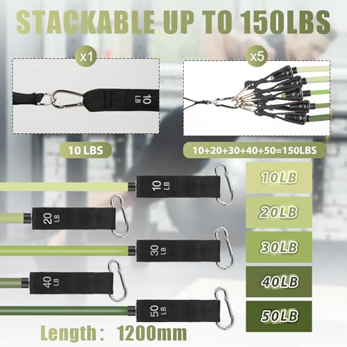 WIKDAY Exercise Resistance Bands with Handles for Working Out Workout Bands Set with Door Anchor for Physical Therapy, Yoga, Pilates - color: Green, size: Light (10-150lb)