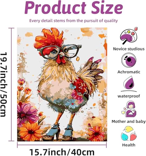 Ekuxom Chicken Paint by Numbers Kit for Adults on Canvas 12x16 Inch | Adult Paint by Number Kits -DIY Acrylic Watercolor Oil Paints Art for Home Decor Gift - color: Chicken