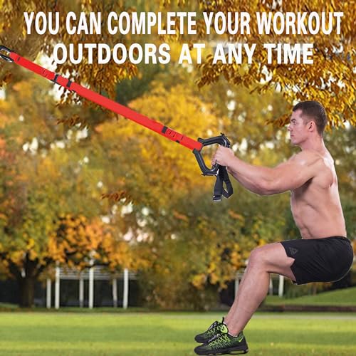Bodyweight Resistance Training Straps, Home Gym Fitness Trainer kit - color: Red