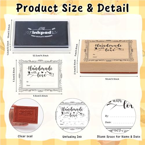 EYxsaxenk Handmade with Love Gift Tag Fabric Name Stamp with Black Ink Pad | 3x4 inch Wooden custom stamp, Washable personal fabric label gift sign for clothes, quilt, Christmas gift wrapping decoration - color: Black