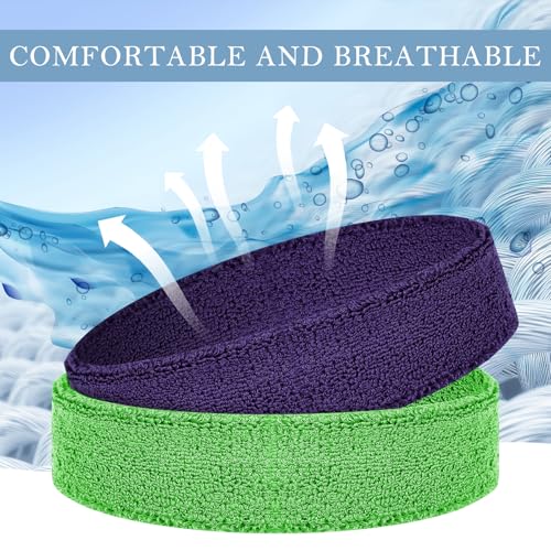 4 Pack Cotton Terry Sweat Headbands for Men Women Running Gym - color: Pink/Green/Sky Blue/Purple