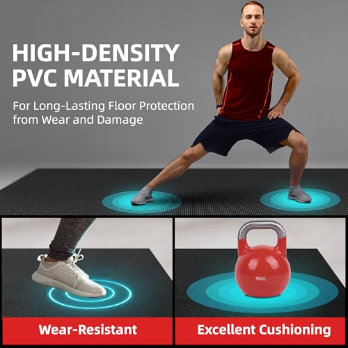 GymCope Extra Large Exercise Mat 10'x6'/9'x6'/8'x6'/7'x5'/6'x4' (8mm) | Thick Workout Mat for Home Gym & Garage Flooring, Shoe-Friendly, High-Density, MMA, HIIT, Weight Lifting, Cardio&Strength - color: 8'x6'x8mm-Black