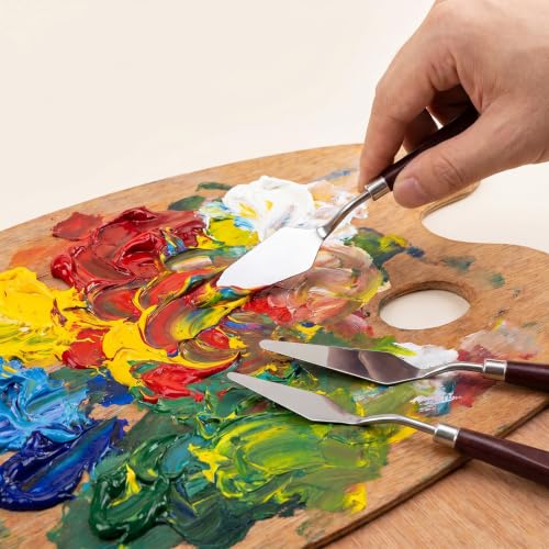 27Pcs Palette Knife with 6 Pcs Plastic Scrapers, 401 Stainless Steel Spatula Palette Knife for Oil, Canvas, Acrylic Painting & Cake Decorating, Color Mixing & Blending Wood Handle