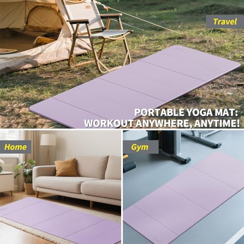 Foldable Yoga Mat Extra Large 74"×31.5" - color: Light Purple+Black
