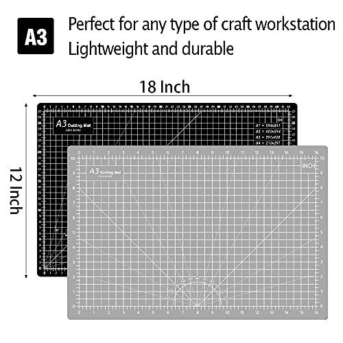 Headley Tools 18"x12" Thickened Self Healing Cutting Mat, A3 Rotary Cutting Sewing Mat for Crafts, Double Sided 5-Ply Table Cutting Board for Fabric Quilting Leather Hobby Project, Grey/Black - color: Grey/Black, size: 18"L x 12"W