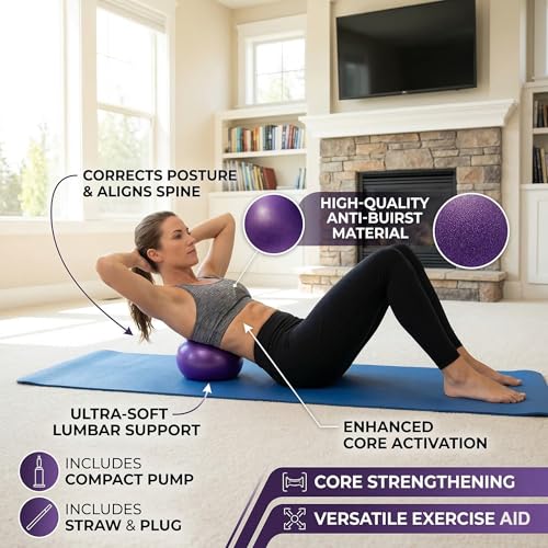 Mini Yoga Balls 6 Inch Exercise Pilates Therapy Balance Micropore Ball Barre Equipment for Home Stability Training Physical Core Training with Pump - color: Purple-5PCS, size: 6 Inch