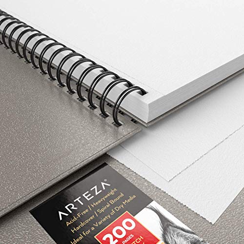 Arteza Sketch Book, 9x12-inch Gray Drawing Pad, 100 Sheets, 68 lb 100 GSM, Hardcover Drawing Book, Spiral-Bound Sketch Pad for Pencils, Charcoal, Pens, Crayons and Other Dry Media