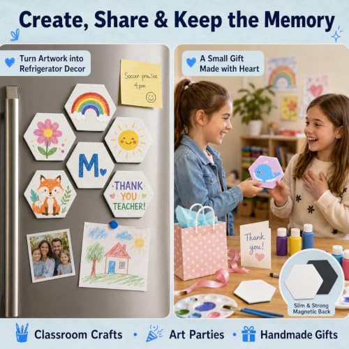 15 Pack Hexagon Magnetic Canvas Panels, 3 Inch Mini Painting Boards | Paint, dry and display as refrigerator decor for classroom crafts, art parties and handmade gifts for friends or classmates. - style: Hexagonal-15pcs