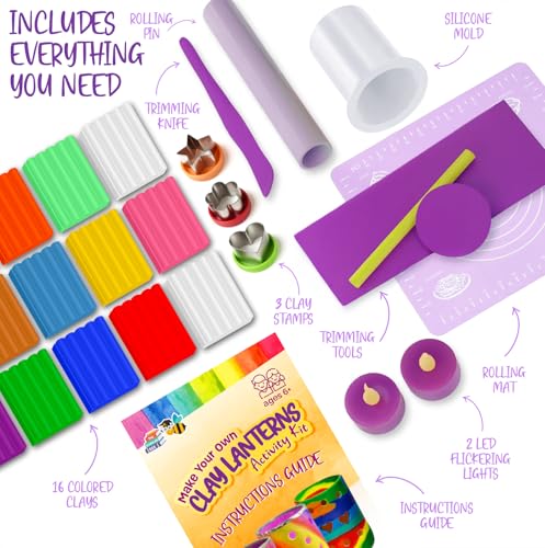 Light-up Clay Lanterns Making Kit Activity for Kids & Tween Girls Ages 8-14 Year Old - Best DIY Arts & Crafts Kits Christmas Gifts - Creative Craft Toys for Preteen & Teenagers Art Projects (Lanterns)