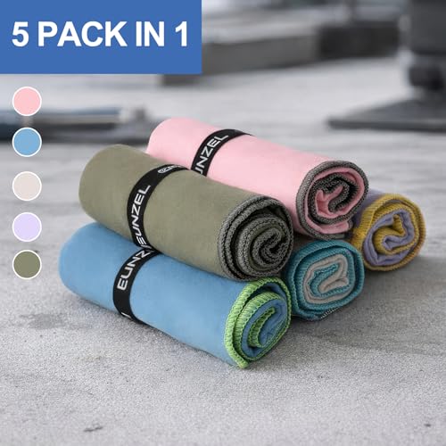 Eunzel Microfiber Workout Towel,Quick Dry Silver Ion Absorbent Sweat Gym Towel for Workout, Camping, Travel, Exercise& Fitness 31.5"x15.7", Set of 5 Colorful - color: Colorful