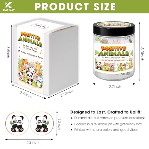 Positive Animals Jar, 60 Pcs Affirmation Cards for Women, Anxiety Relief | Positive Animal Notes for Stress Relief, Motivational Emotional Support Gifts for Men, Friends, Coworkers, Teens & Kids - color: KAT-K-Positive Animals Jar