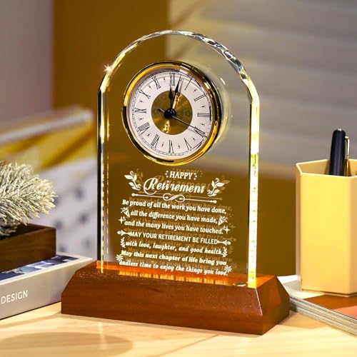 Ornalrist Retirement Gifts for Men Women Crystal Clock Farewell Keepsake - color: Happy Retirement
