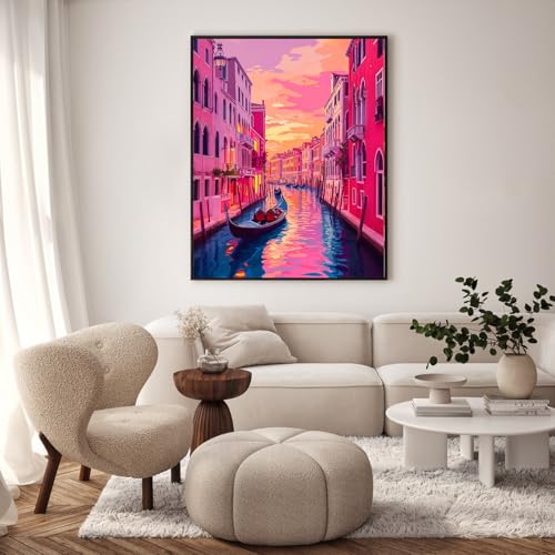 GEEHEIY Paint by Numbers Kit for Adults, Venice Canal Sunset, 16 x 20 Inch | DIY Adult Paint by Number Kit on Canvas for Beginners, without Frame, Colorful Cityscape Wall Decor, Stress Relief Craft Gift - color: TRTDNF1P409