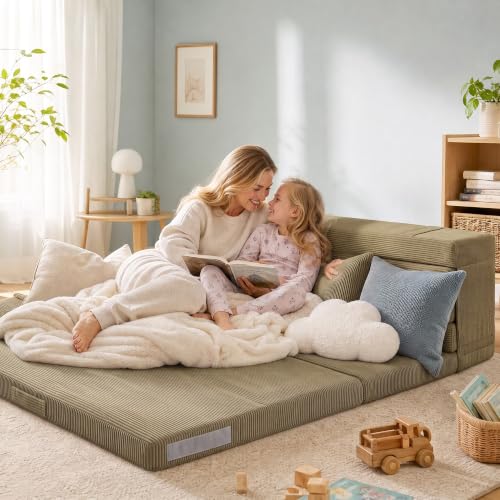 Tri-Fold Futon Mattress, Foldable Floor Mat (Sage Olive,Queen) - color: Sage Olive, size: Queen (80"L x 60"W x 3"Th)