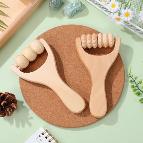 Wooden Massage Roller Tool Set for Full Body Relief Neck Shoulder Foot Leg Muscle Acupoint Therapy 2Pcs Compact Size 5.85 Inch Each
