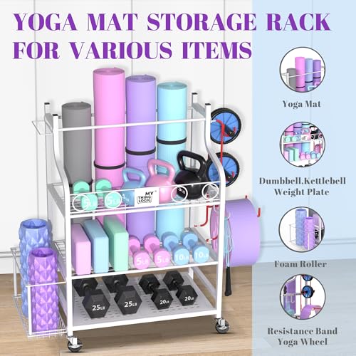 Mythinglogic Home Gym Rack for Dumbbells, Yoga Mats and Workout Equipment - color: White