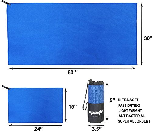 EPAuto 2-Pack Microfiber Quick Dry Travel Towel Set, Blue - color: Blue