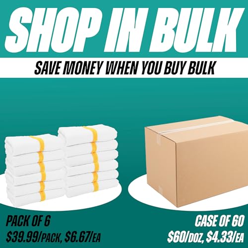 Arkwright White Bath Gym Towel - Pack of 6 - Bulk 100% Cotton Soft Quick Dry Sweat Absorbent Hotel Quality Towels for Workout, Bathroom, Spa, Pool, 22 x 44 in, Gold - color: Gold, size: 22 x 44 in. (6 Pack)