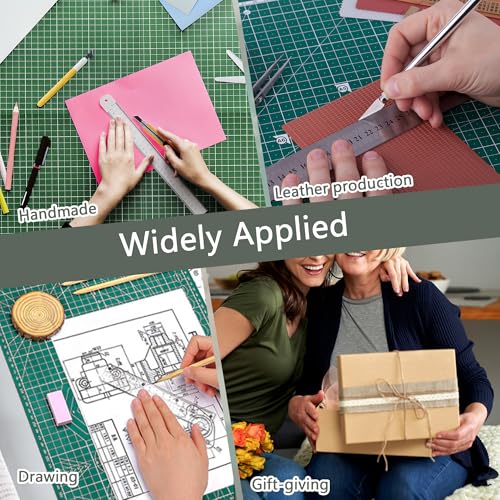 4Pcs 5-Layer Double Sided Cutting Mat Anti-Slip Rotary Cutting Board | 4 sizes(A3/A4/A5/A6) dual-scale(cm/inch) 45°/60° angle guides non-slip base high-density PVC green low-glare for fabric craft