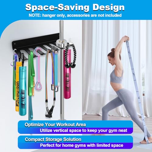 Home Gym Accessories Organization Storage Rack Equipment For Home 8 Hook Wall Hanger Display Gear Barbells Resistance Bands Jump Ropes Lifting Belt Hanger Accessories Hardware Included - color: Basic