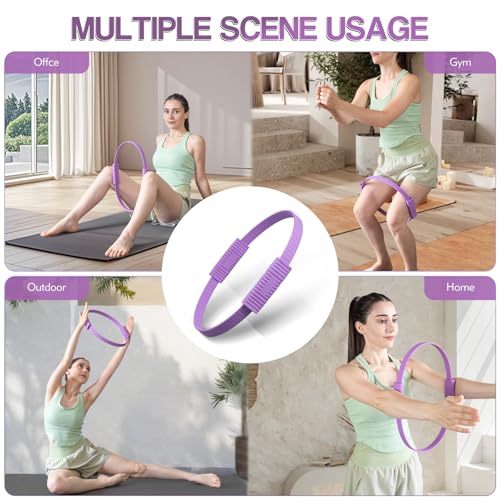 Pilates Kit, 13.5" Pilates Ring with Mini Ball & Resistance Bands | Home Pilates Equipmen Set, Magic Circle Ring with Anti-Slip Handles for Beginners, Workout Guide Included - color: Purple