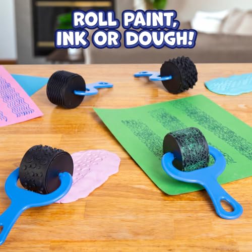 READY 2 LEARN Paint and Dough Explorers, 4 Patterns, Set 1, Original Colors | Chunky Texture Rollers for Kids, Paint, Ink and Play Dough Accessories