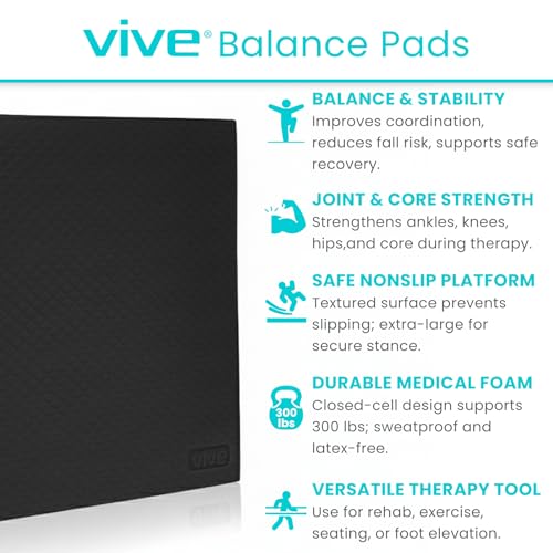 Vive Balance Pad - Foam Large Yoga Mat Trainer for Physical Therapy, Stability Workout, Knee and Ankle Exercise, Strength Training, Rehab - Chair Cushion for Adults, Kids, and Travel - color: Midnight Black