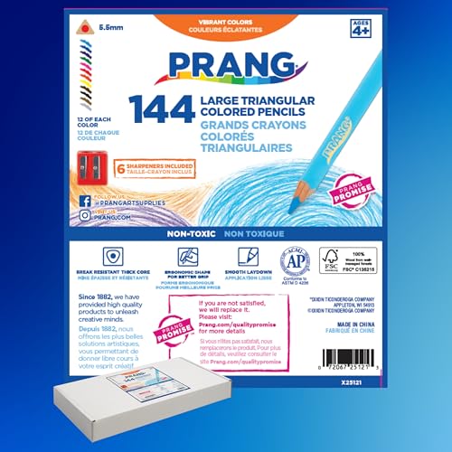 Prang Easy to Hold Colored Pencils Class Pack, 12 Colors | 5.5 mm Core, 144 Pencils, 6 Sharpeners - size: 144 Count (Pack of 1)