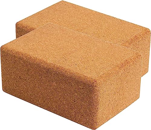코르크 요가 블록 2팩 세트 - 포르투갈산 천연 코르크, 22.9 x 15.2 x 10.2cm(9 x 6 x 4인치) 요가 블록 미끄럼 방지 및 기울임 방지 여성용 | 남성, 경량, 냄새 방지 | 습기 방지, 완벽한 요가 장비