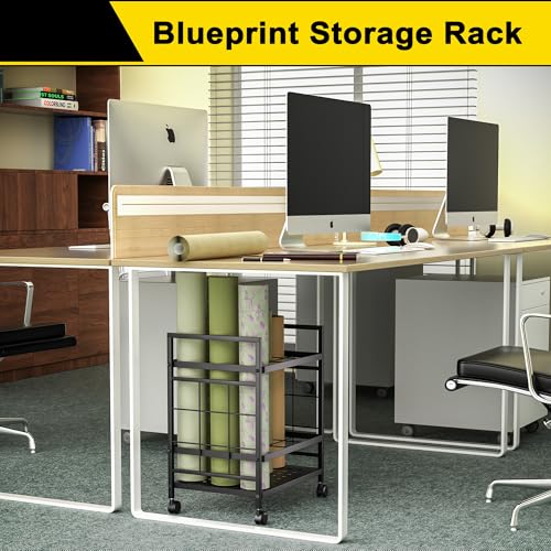 GIOTORENT Blueprint Storage Rack, Blueprint Holder with Wheels, Used for Storing Map/Poster/Blueprint/Architectural Construction Plan, 12 Slots, 2 Brakes, Silent Wheel for Home, Office, School(Black) - style: 12 Slots - Black