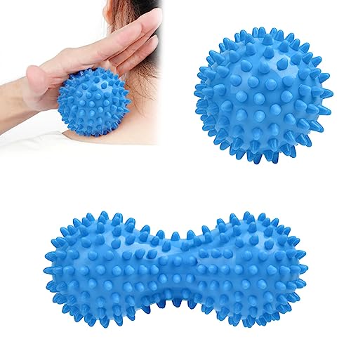 URAQT Spiky Massage Ball Set, 2 Pack Physical Therapy Massage Balls, Hard Lacrosse Ball & Spiky Massage Ball for Myofascial Release and Trigger Point Deep Tissue Massage (Blue) - color: 2pcs-blue