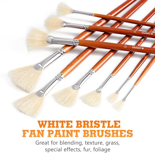 DUGATO Hog Hair Fan Paint Brush Set, 9-Piece Long Handle Brushes | Comfortable Wood Handle for Ceramic Pottery Glazing & Painting, Ideal for Acrylic & Oil, Smooth Blending & Texture Effects - size: 9pcs Fan Brushes