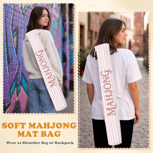 Pink and White Striped Mahjong Mat Bag with Adjustable Straps | Art Deco Pink Lines Drawstring Mahjong Mat Carrying Bag Canvas Storage for Board Games Yoga Mats (Bag Only) - color: Pink and White Striped