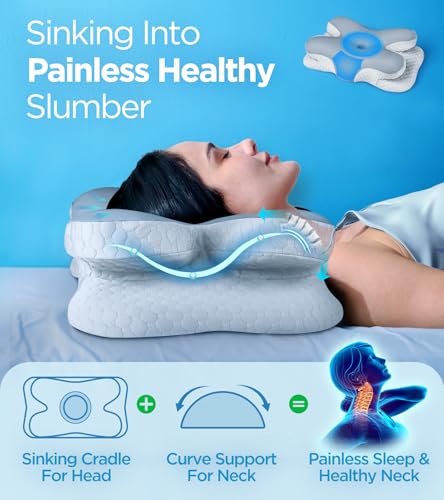 Osteo Enjoy Pain Relief Sleeping Cervical Neck Pillow, Ergonomic Contour Zoned Fits Side Sleeper, Non-Temperature Affected Memory Foam Pillows, Q-max Cooling Pillow Support Back Stomach Sleepers - color: Dark Gray