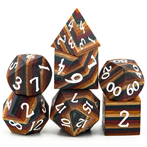Wooden DND Dice Set Wood Polyhedral Dice Set D&D for Tabletop Games - color: Yellow Striped