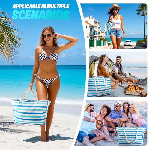 SRISE Large Beach Bag for Women & Men, Beach Bags Waterproof Sandproof, Travel Tote Bag, Swim Pool Bag for Family Outdoor - color: Blue Green
